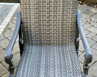 Patio Dining Set:  Stone and Slate 84" L x 44" W x 30" H Dining Table.  Treasure Garden Umbrella and Stand. 6 Frontage Outdoor Dining Chairs (2 Carlisle Woven Swivel Rockers + 4 Carlisle Woven Dining Chairs). Current Retail is $1699.00 a Pair