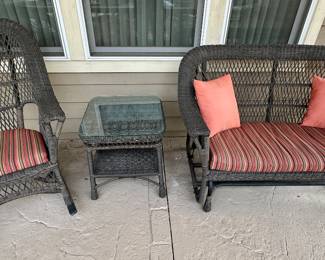 Wicker 3 Pc Set on Front Porch with Cushions