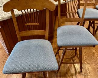 Set of 4 Counter Height Country French Bar Stools by Bermex from Barstools Etc in Lisle.  Finish: Heirloom Pecan with Custom Up[holstery.  Paid over $1500.00 New.  