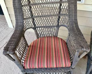 Wicker 3 Pc Set on Front Porch with Cushions.  View or Rocker without Cushions.  Checkout the Workmanship