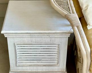 Shabby Chic Side Table Storage in weathered White with Shudder Style front