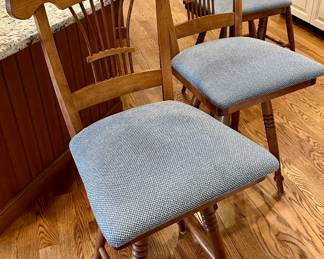 Set of 4 Counter Height Country French Bar Stools by Bermex from Barstools Etc in Lisle.  Finish: Heirloom Pecan with Custom Up[holstery.  Paid over $1500.00 New.  
