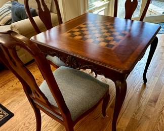 Ethan Allen Chess Game Table with 2 Drawers and 3   Ethan Allen Maison Odette Splatback Side Chairs .