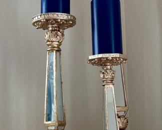 Set of 3 Mirrored Candle Holders with Candles