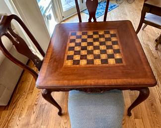 Ethan Allen Chess Game Table with 2 Drawers and 3   Ethan Allen Maison Odette Splatback Side Chairs .