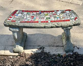 Cement Bench with Decorative Tile