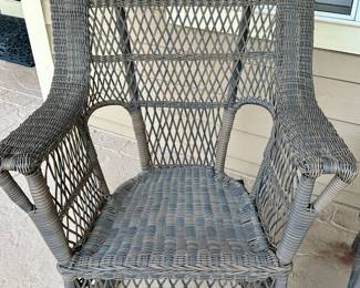 Wicker 3 Pc Set on Front Porch with Cushions.  View or Rocker without Cushions.  Checkout the Workmanship
