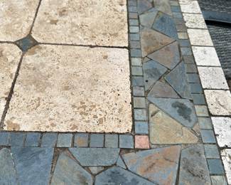 Patio Dining Set:  Stone and Slate 84" L x 44" W x 30" H Dining Table.  Treasure Garden Umbrella and Stand. 6 Frontage Outdoor Dining Chairs (2 Carlisle Woven Swivel Rockers + 4 Carlisle Woven Dining Chairs). Current Retail is $1699.00 a Pair