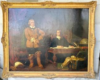After Frederick Newenham (British, 1807-1859), “The Protector Dictating the Letter to John Milton, 1655,” oil on canvas, unsigned