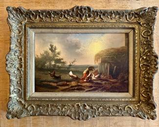 Jef Louis Van Leemputten (Belgium, 1865-1948), “Roosters Grazing,” oil on canvas, 1869, signed