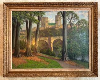 Arthur Bateman (British, 1883-1970), “Castle and Bridge,” oil on canvas, signed