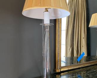 Duh Pair of Glass Lamps. 41"Hx Shade 18"W. 3 way