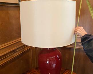 #7 - $180 - Blood Red Ceramic Tall Lamp  36"H. Shade 20"W