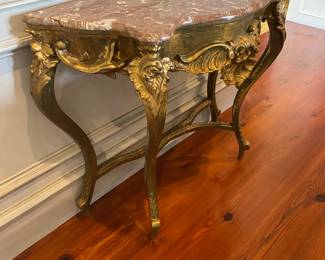 #19 - $800 - Italian Roccoco Console Gilded Wood Marble Top. 40"Wx16"Dx34"H