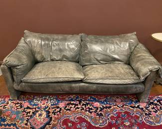 #82 - $450 - Vintage 1995 Gray Leather Couch Leathertech Dallas -79"Wx34"Dx30H