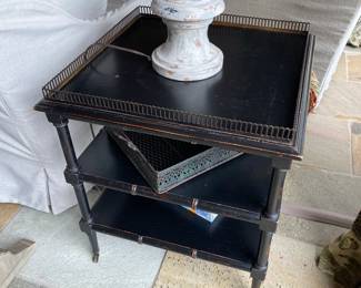 #49 - $250 Black Wood Table w/metal trim 23"sqx26"H