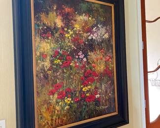 #15 -$1000,  Poppies Painting signed S. Morgan. 59"Hx48"W,Purchased at Rick Sutton Galleries in New Orleans 