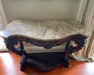 #31 - $800 - Rococo Console w/barrister back legs & gray marble top