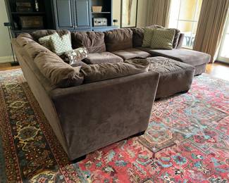 #90 - $700 - Chocolate Microsuede Sofa Ashley Furniture - Sec. 1 -102"Wx39"Dx38"H -  Sec. 2-35W"x39"Dx38"H.  Sec. 3 -39"Wx61"D