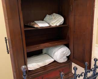 #74 - $575 - Wood Red Painted Armoire.  43"Wx76"Hx21"D