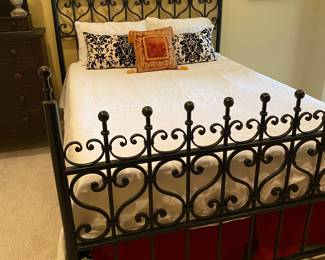 #71 - $600 - Black Iron Bed Frame Queen w/Full Mattress. 69"H