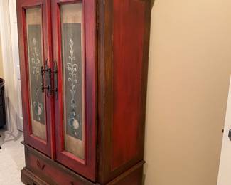 #74 - $575 - Wood Red Painted Armoire.  43"Wx76"Hx21"D