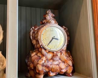 1955-1960's Americana resin mantel clocks art, made with stones or shells 