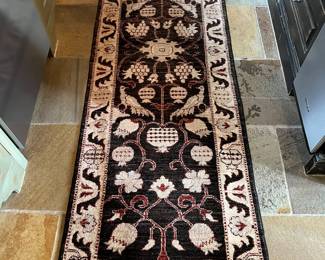 #56 - $400 - Rug runner Black, Cream & Red  7' 7"Lx2' 7"W