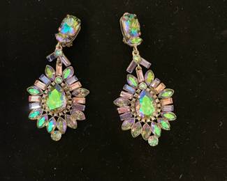$60 Pair of rhinestone earrings - purple tones - 