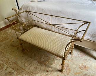 #27 - $275 Gold Metal Bench from Jim Goldman 52"Wx19"Dx30"H - need cushion redo 