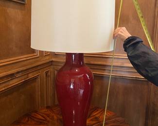 #7 - $180 - Blood Red Ceramic Tall Lamp  36"H. Shade 20"W