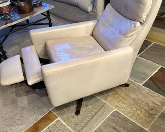#46 - $1450- Leather Swivel Chair Off white (for Sale at DUH retail $5K) 28"Wx30"Dx39"H (American leather)