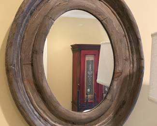 #69 - $96 - Oval Mirror Wood Frame. 23"Hx19"W