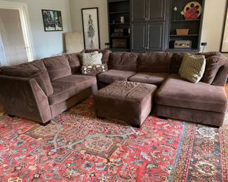 #90 - $700 - Chocolate Microsuede Sofa Ashley Furniture - Sec. 1 -102"Wx39"Dx38"H -  Sec. 2-35W"x39"Dx38"H.  Sec. 3 -39"Wx61"D