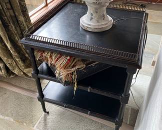 #49 - $250 Black Wood Table w/metal trim 23"sqx26"H