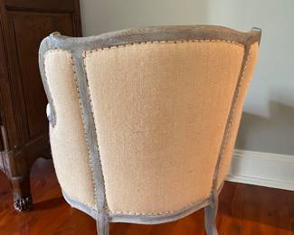 #39 - $400 - Linen Cream / Burlap back& Wood Chair 29"Wx28"Dx34"H