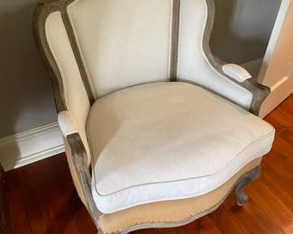 #39 - $400 - Linen Cream / Burlap back& Wood Chair 29"Wx28"Dx34"H