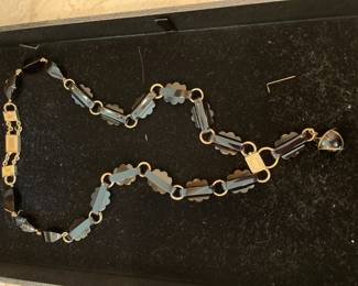 $280 Long Art Deco rare Onyx necklace 
