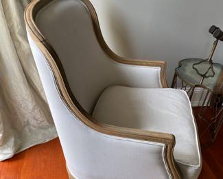 #35 - $400 - Linen Canvas & Wood Chair w/ottoman 32"Dx26"Wx39"H