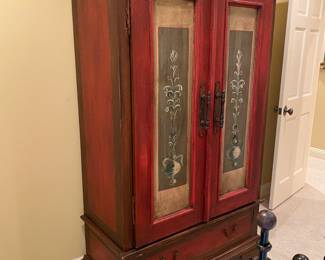 #74 - $575 - Wood Red Painted Armoire.  43"Wx76"Hx21"D