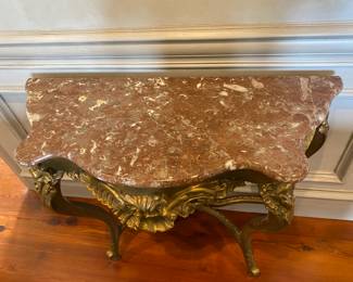 #19 - $800 - Italian Roccoco Console Gilded Wood Marble Top. 40"Wx16"Dx34"H