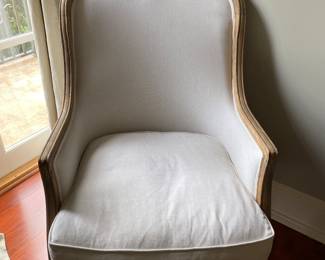 #35 - $400 - Linen Canvas & Wood Chair w/ottoman 32"Dx26"Wx39"H
