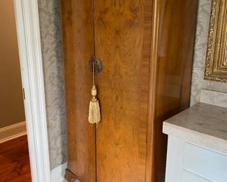#42 - $600 - Burl wood Art deco Armoire Wardrobe. 36"Wx74"Hx21"D
