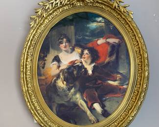 #39 - $100 - Antique guilded oval frame w/decorative picture 27X34 approx
