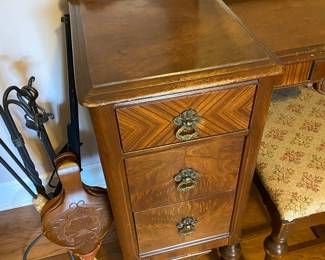 $750.00 full size bed, with box springs, mattress, head and foot board, chest of drawers 36x20x44 walnut. Dressing table with mirror and bench 46x18x32