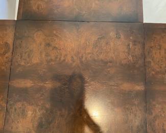 #37 - $150 - Drop leaf side table Burl wood Open 28x28, closed 14x14