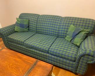 $175.00 Bassett sofa bed  green and blue plaid 90 x 35 X 34