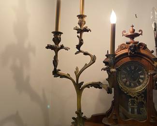 $400.00 pair of bronze candelabras with inserts 16x35