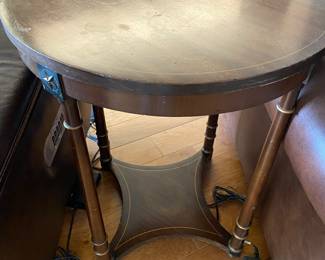 $180.00 Mahogany circular side table with stars 24 W 38 H needs TLC but great style