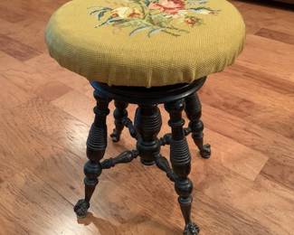 B- $70 - Piano bench/stool Victorian with tapestry & claw ball feet 